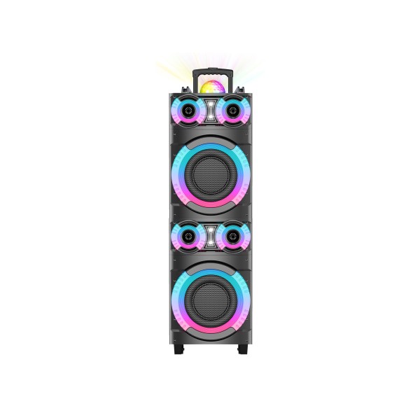 Imagen del producto Bocina 12”x2 rec/fm/bt/usb/sd/aux/tws c/cr y mic alambrico